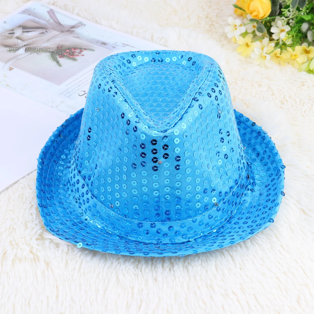 Stage Shining Prop Hat Funny Beautiful Jazz With Colorful Lamp for Man Woman (Blue Adult Pattern)