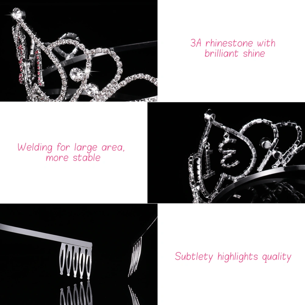 Frcolor Crown Rhinestone Tiara Birthday Headband Headwear Hanging Numbers with Comb Pin for Wedding Bride Bridesmaid