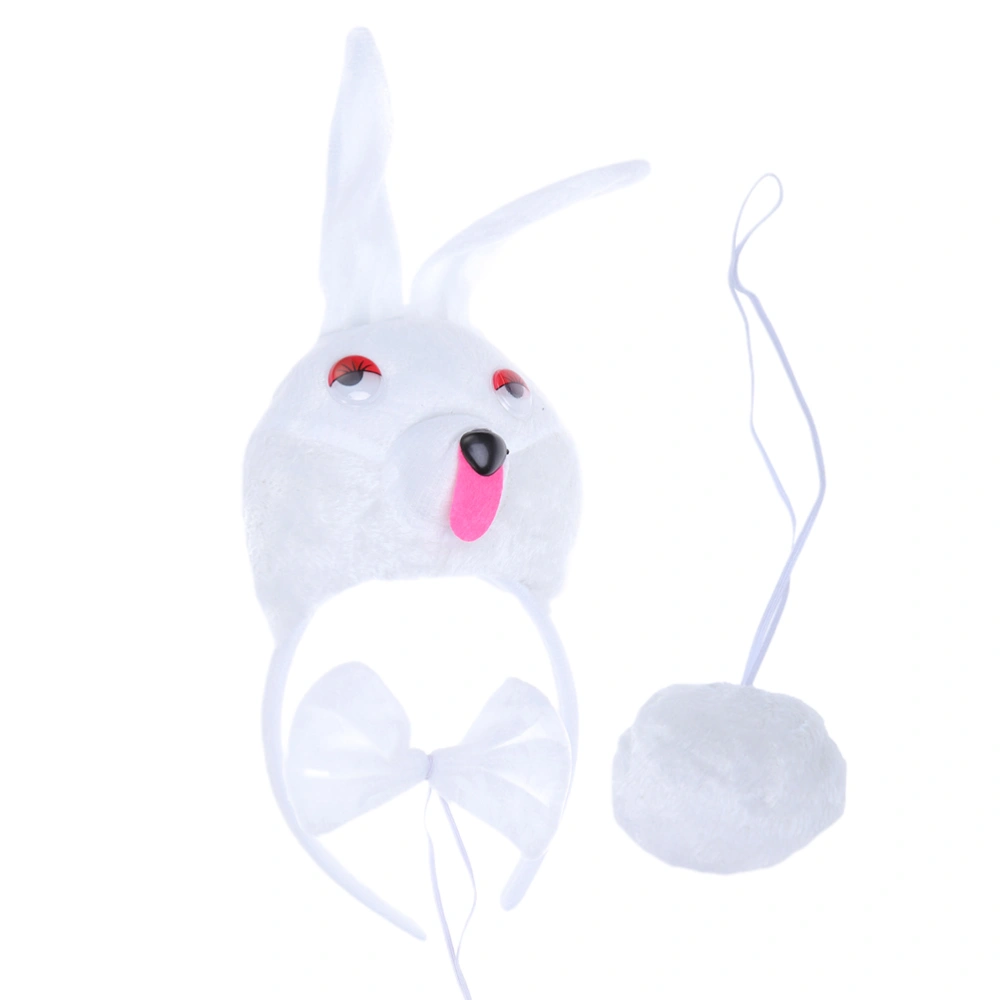 4pcs in 1 Set Children Head Cosplay Party Supplies Rabbit Headband Accessory Hairwear Tail Tie Performance Masquerade Party Supplies(White, Hairwear+ Tail+ Tie+Gloves )