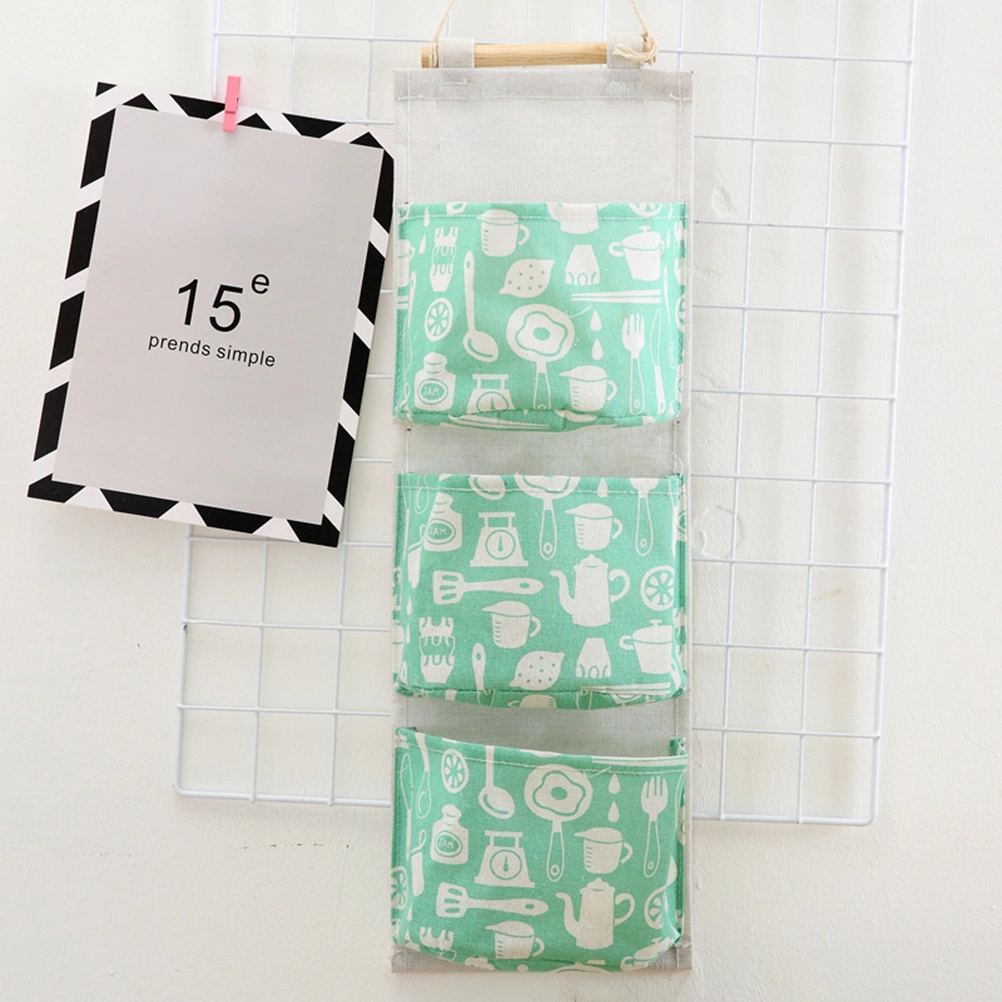 Linen Cotton Fabric Wall Door Closet Hanging Storage Bag 3 Pockets Over the Door Organizer for Room Bathroom(Random Color)