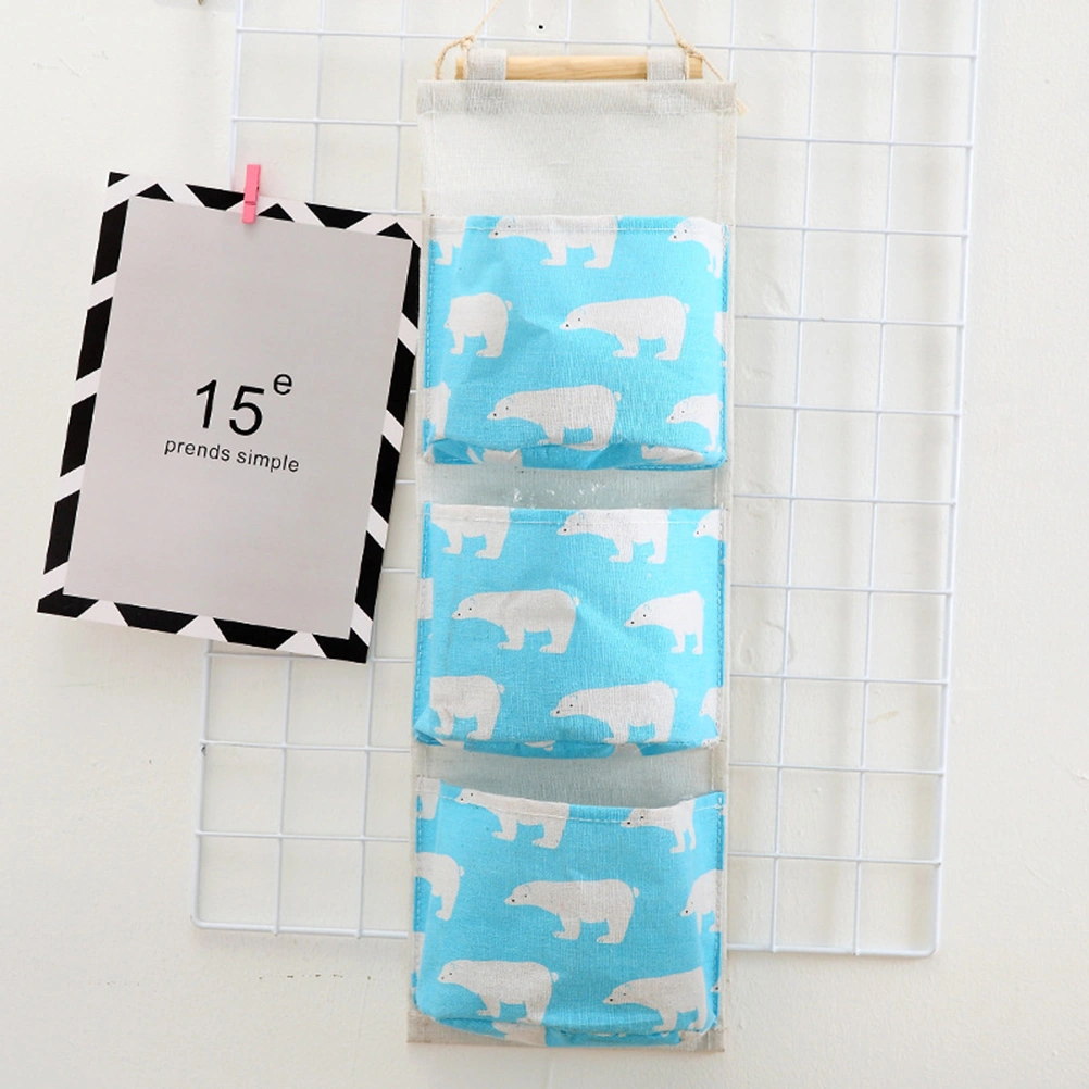Linen Cotton Fabric Wall Door Closet Hanging Storage Bag 3 Pockets Over the Door Organizer for Room Bathroom(Random Color)