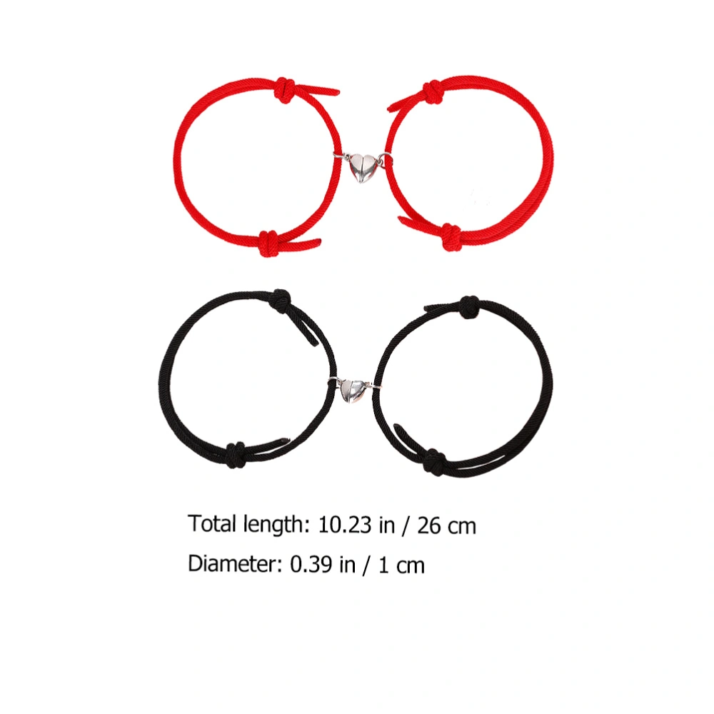 2 Pairs Lover's Wrist Rope Student Bracelet Decorative Wrist Chain (Red Black)