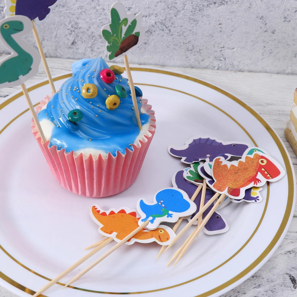 48PCS Cartoon Dinosaur Cupcake Toppers Animals Baking Cake Dessert Picks Decor for Kid Birthday Party Gathering Festival