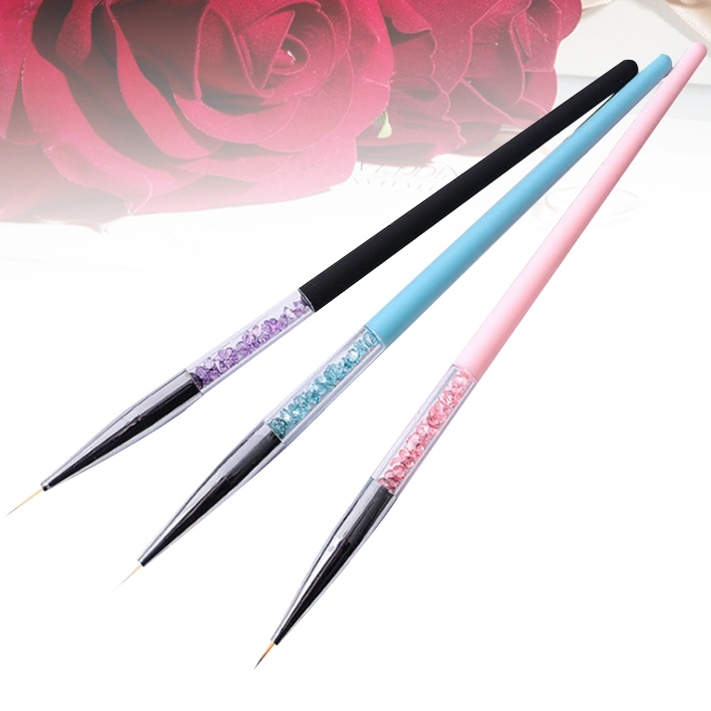 3pcs Nail Art Pen Painting Manicure Line Drawing Colored Drawing Pen Nail Art Supplies (with Rhinestone Assorted Color)