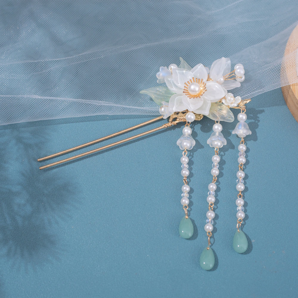 Antique Hair Stick Hanfu Flower Tassel Hairpin Chinese Headdress Classical Cheongsam Hair Chopstick