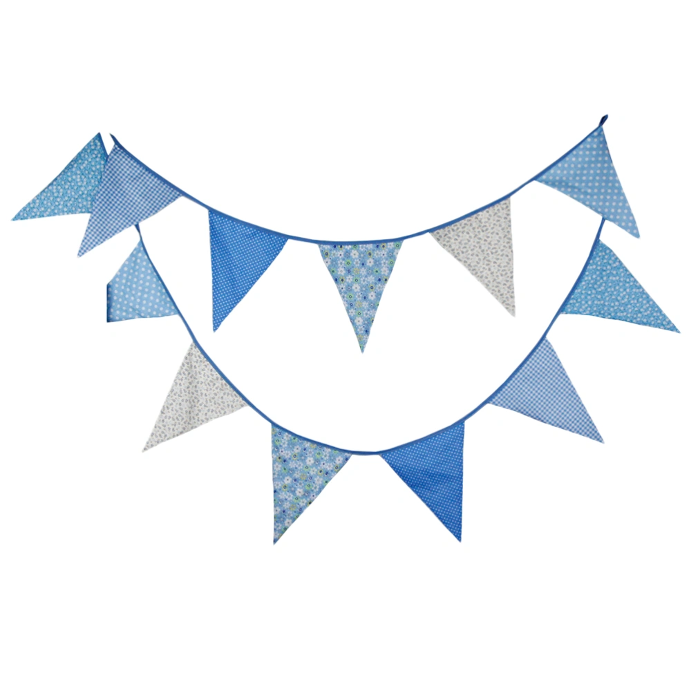 Bunting Banner Garlands Large Size Fabric Triangle Flags Vintage Cloth Shabby Chic Decoration for Birthday Parties Ceremonies Kitchen Bedroom (Blue)