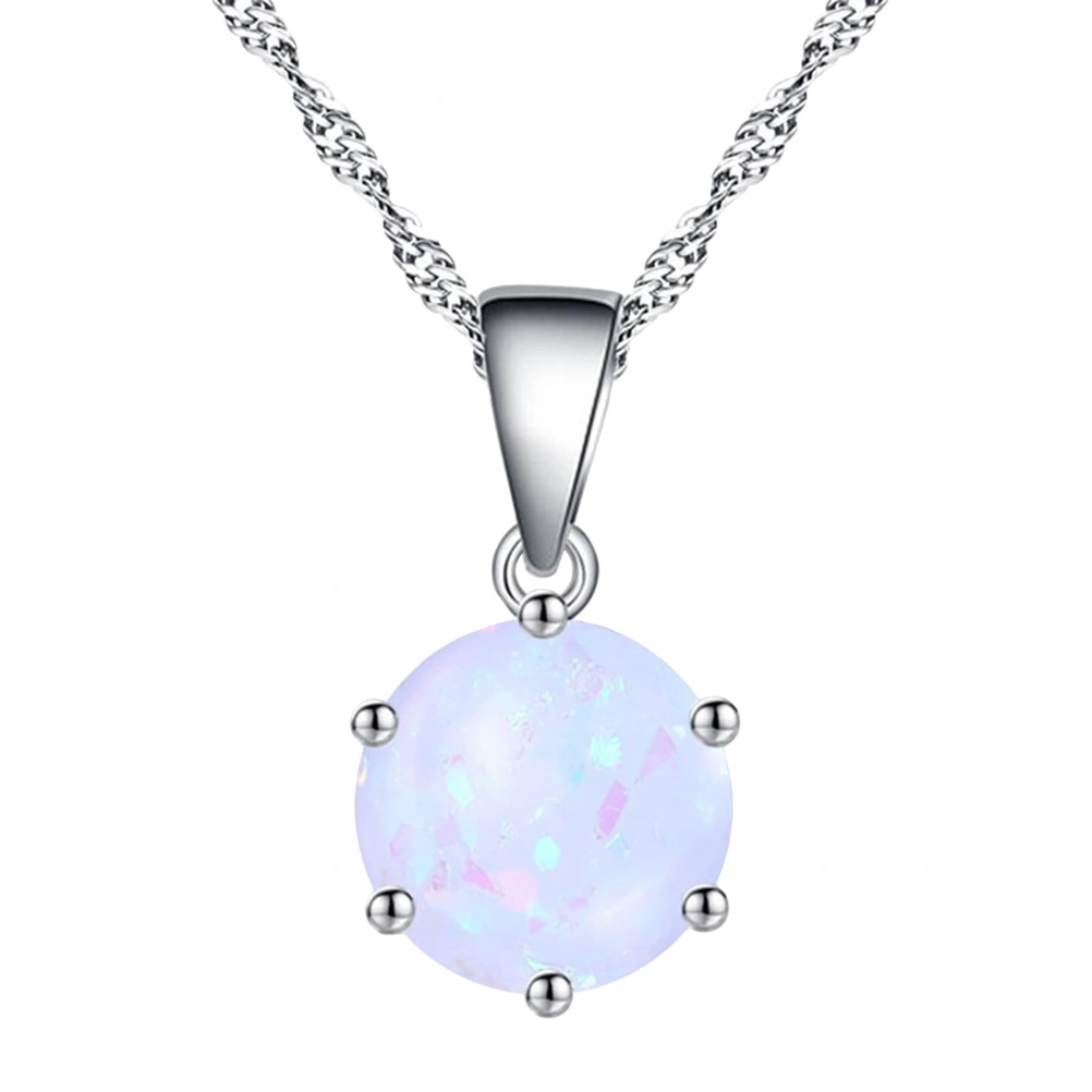 Women White Opal Pendant Necklace Oval Design Necklace Elegant Dainty Chain Necklace New Fashion Jewelry Gifts(White,Water Distribution Chain)