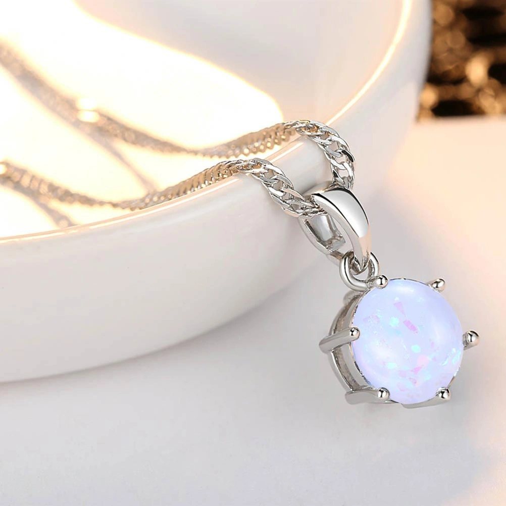 Women White Opal Pendant Necklace Oval Design Necklace Elegant Dainty Chain Necklace New Fashion Jewelry Gifts(White,Water Distribution Chain)
