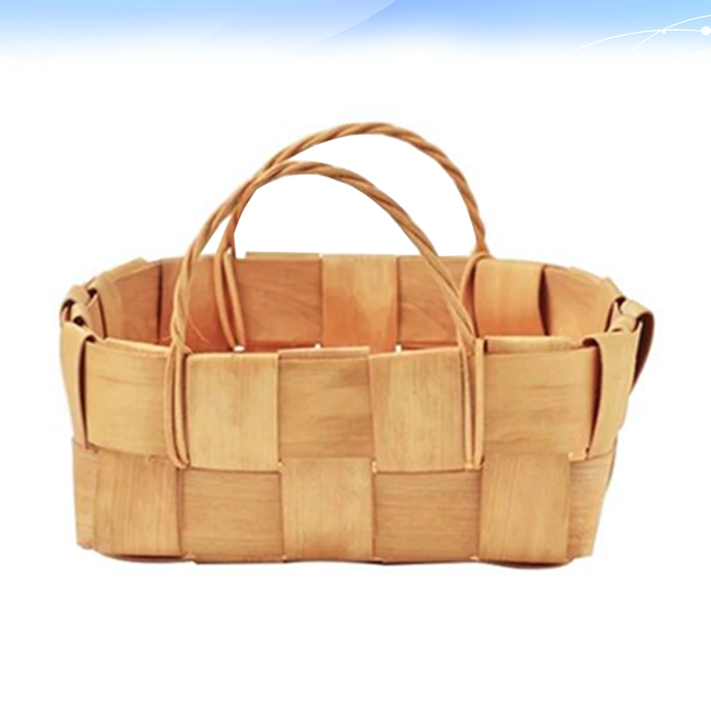 1PC Wood Woven Storage Basket Portable Fruit Basket Sundries Container for Home Hotel Decoration (Size S)