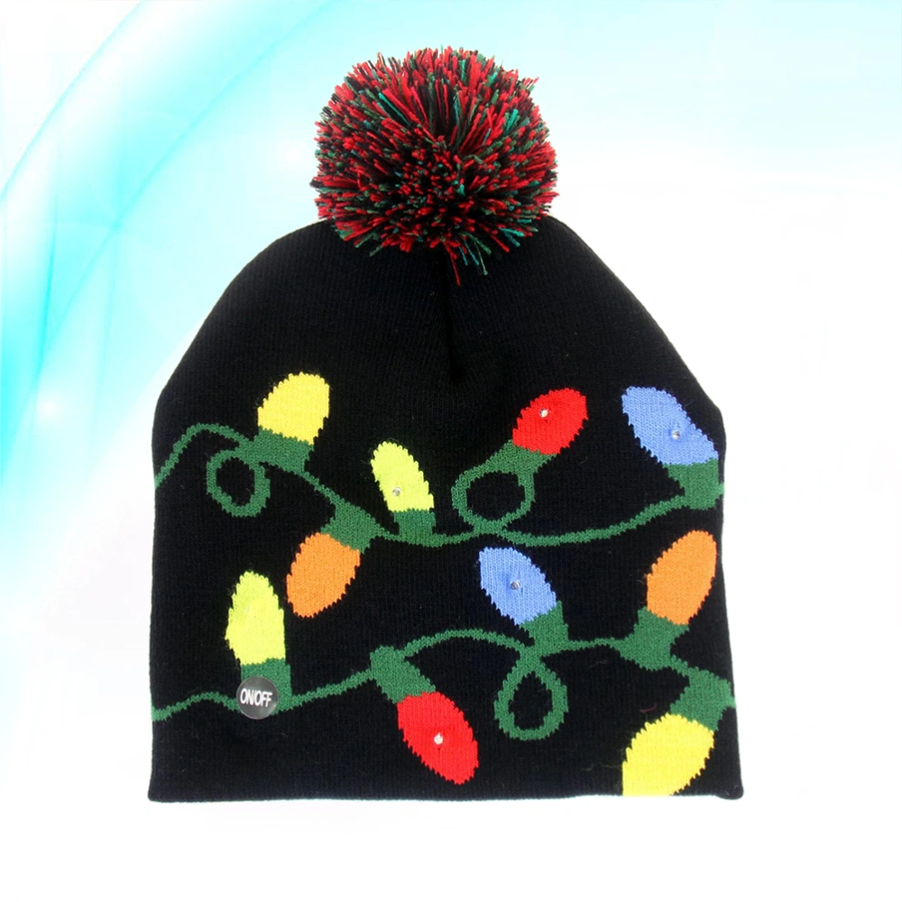 Christmas Knit Hat Adult Festival Woollen Hat Turnup Wool Multicoloured Acrylic Fiber with Colorful Changing Lights Black Free Size