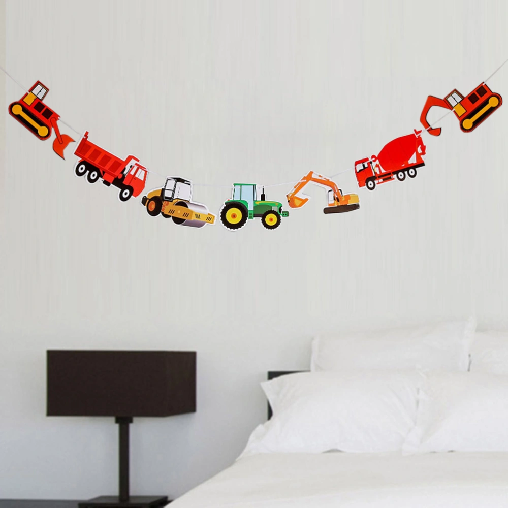 2pcs Construction Birthday Banner Excavator Truck Garland Theme Party Hangings