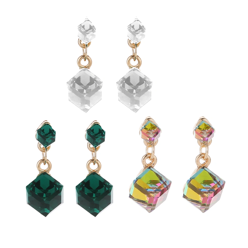 3 Pairs Fashion Stud Earrings Artificial Crystal Colorful Square Geometry Ear Studs Fashion Earrings Party Ear Jewelry Accessories for Women and Grils (01 Colorful 9992, 02 Green 9993, 03 Gray 9994 Each 2pcs)