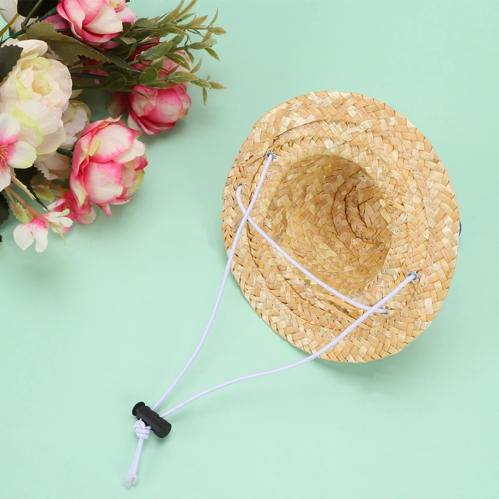 Bamboo Dragonfly Hat Pet Woven Straw Hat Decorative Knitted Straw Hat for Taking a Photo(Dark Blue Rainbow M)