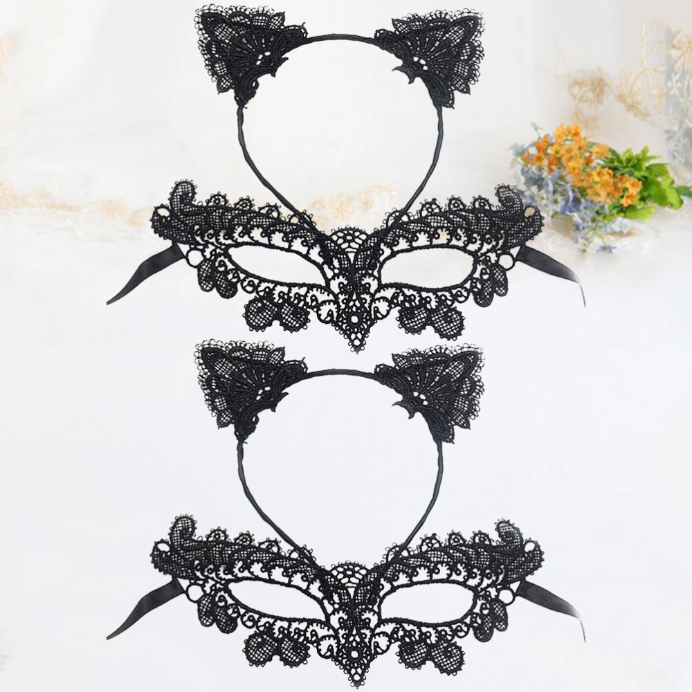 1 Set/2pcs Half Face Mask with Headband Sexy Lace Mask Costume Accessories for Halloween Party Banquet Dancing Party Masquerade (Headbnad+Flower Type Mask)