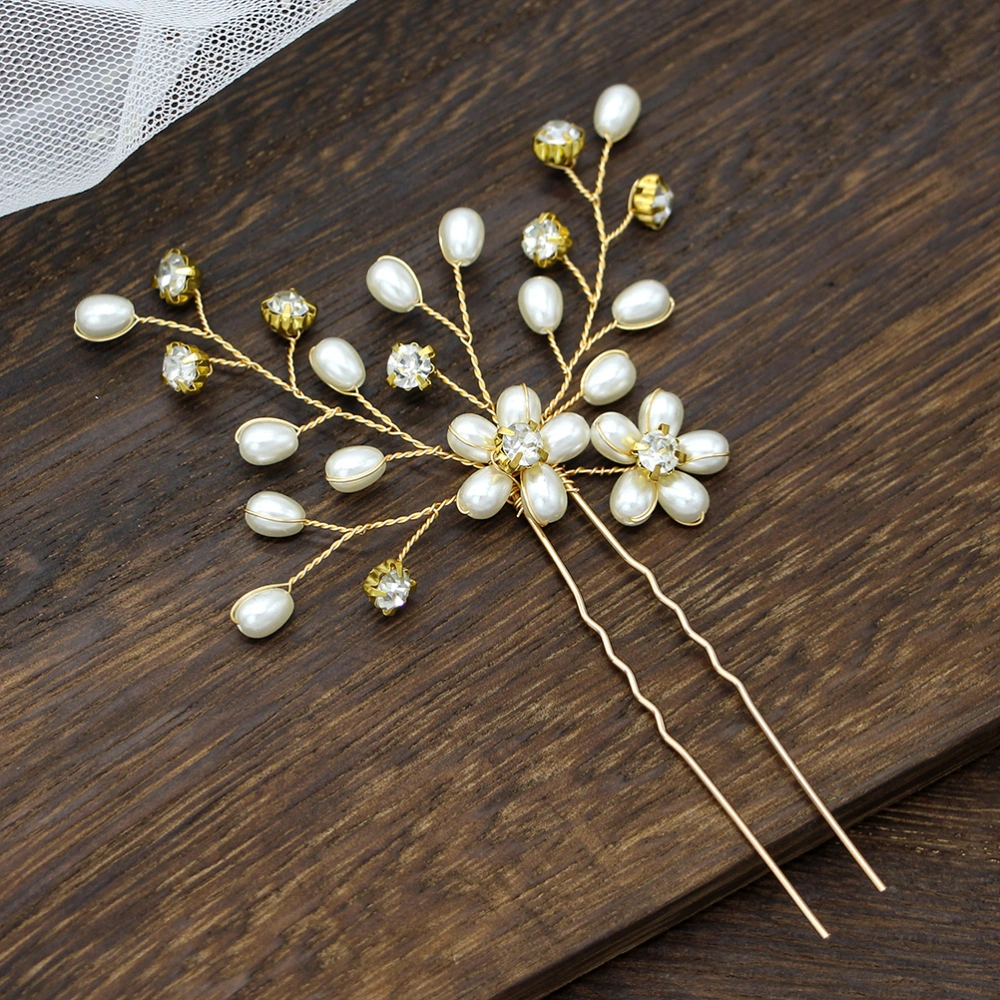 Pearl Flower Hair Clips Decorative Diamante Crystal Hairpins Jewelry Accessories for Women Bridal Wedding Party