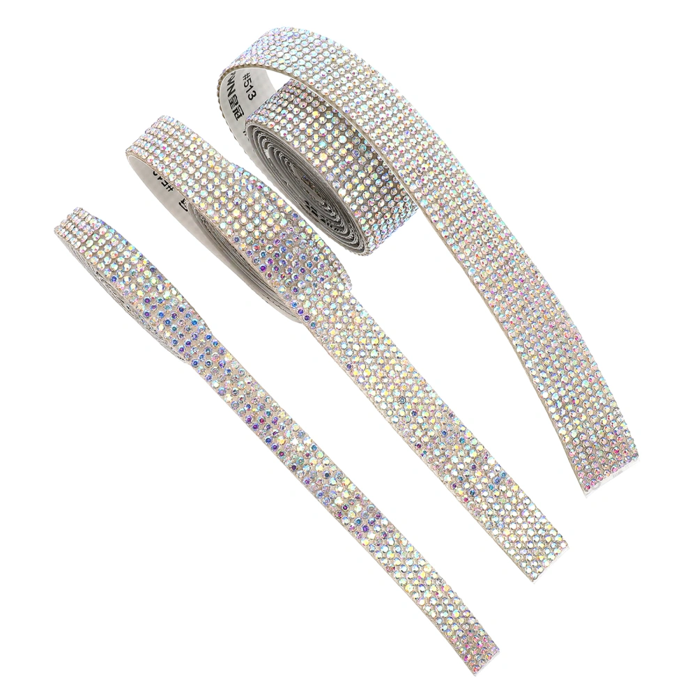 3 Rolls DIY Rhinestone Ribbons DIY Clothes Diamond Ribbon Self-adhesive Diamond Ribbon