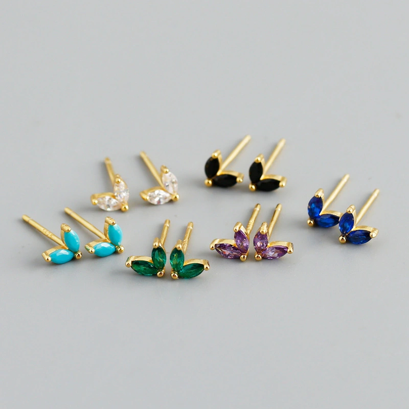 Simple Fashion Multi-color Zircon Horse Eye S925 Silver Stud Earrings