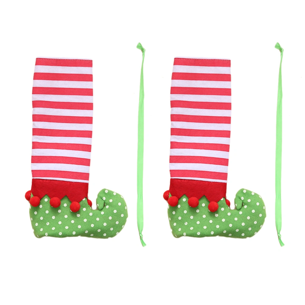 Pair of Christmas Table And Chair Leg Covers Stripes Elf Elves Feet Shoes Legs Party Decorations Favors Christmas Wine Bottle Cover Table Decoration