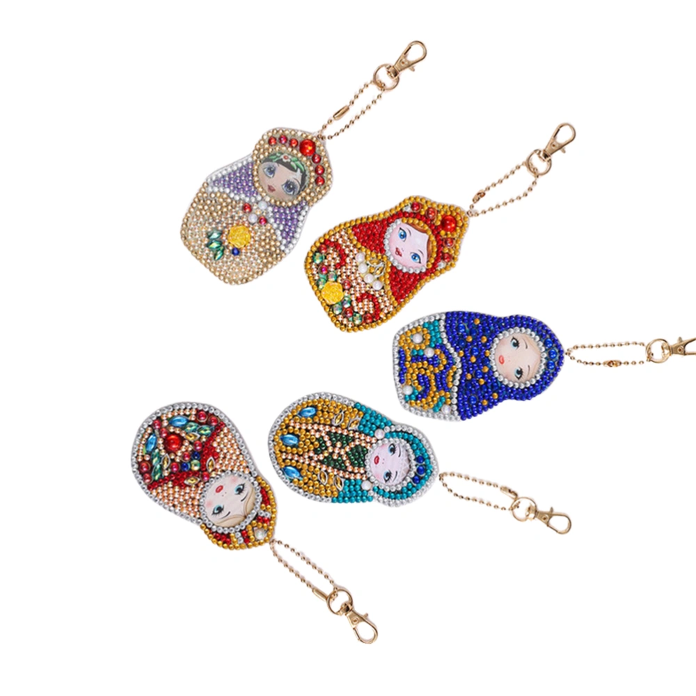 5Pcs Creative Russian Doll DIY Beads Painting Children Educational Handwork Pendant Acrylic Key Chain (QC019)