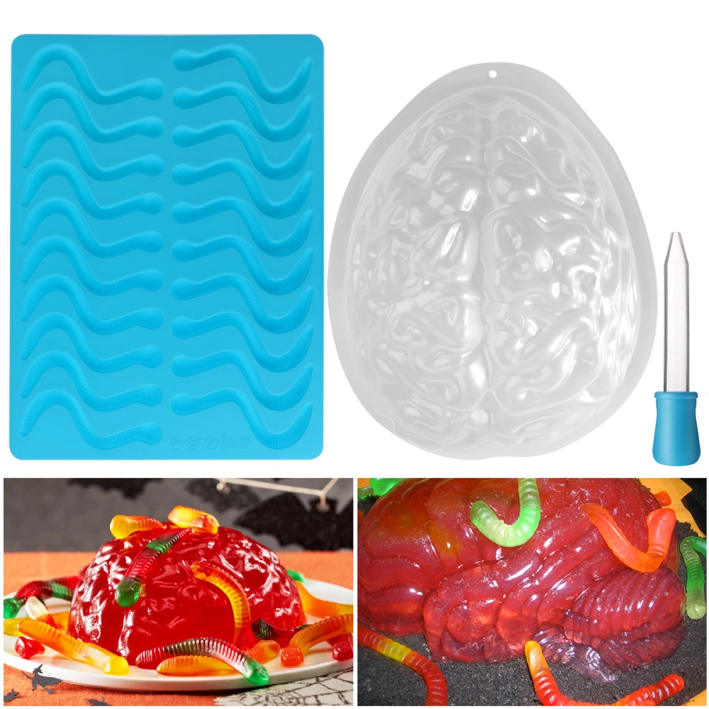 BESTONZON Halloween Brain Mold Set  Mold Gummy Worm Silicone Molds