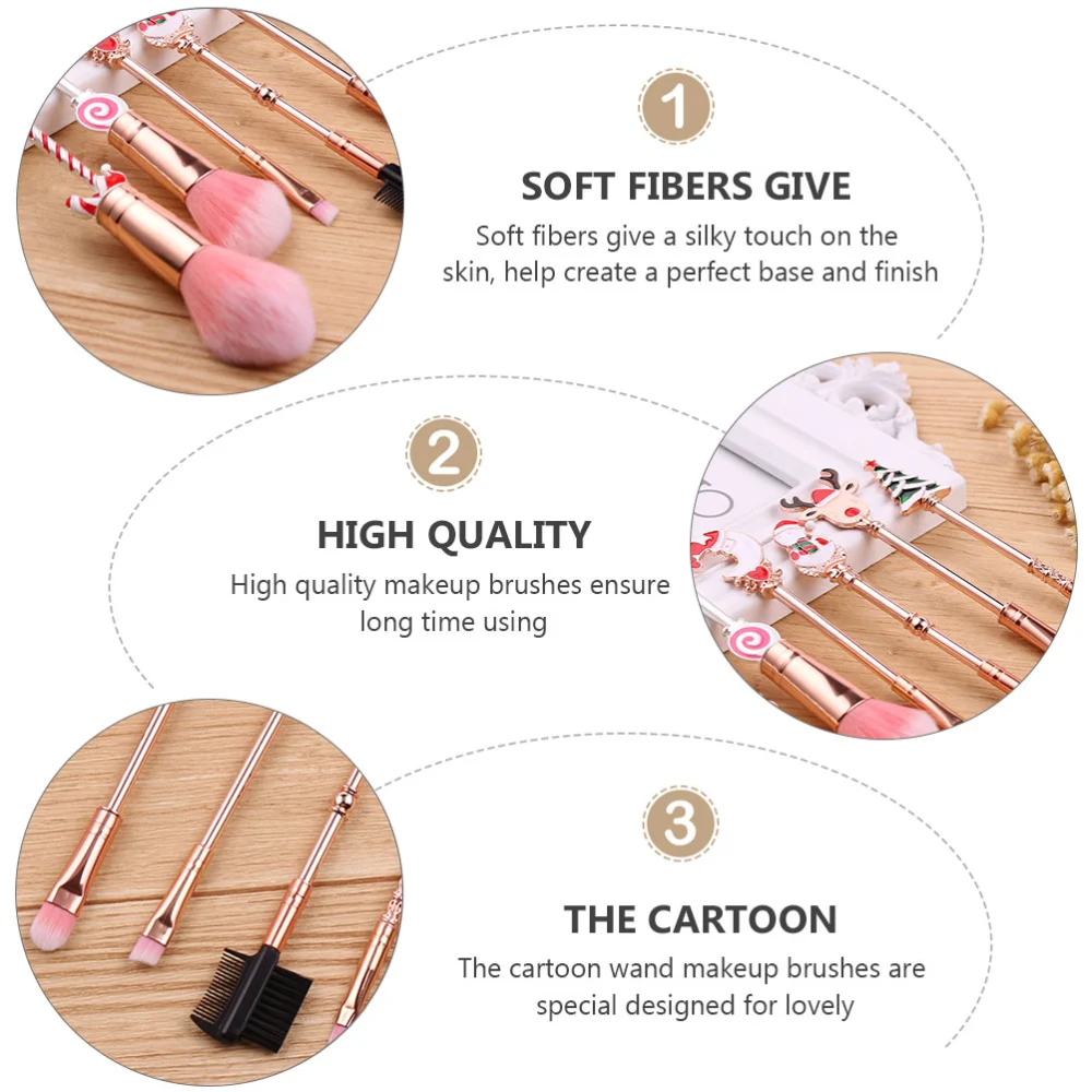 6Pcs Christmas Cartoon Handle Wand Makeup Brush for Foundation Eyebrow Eyeshadow