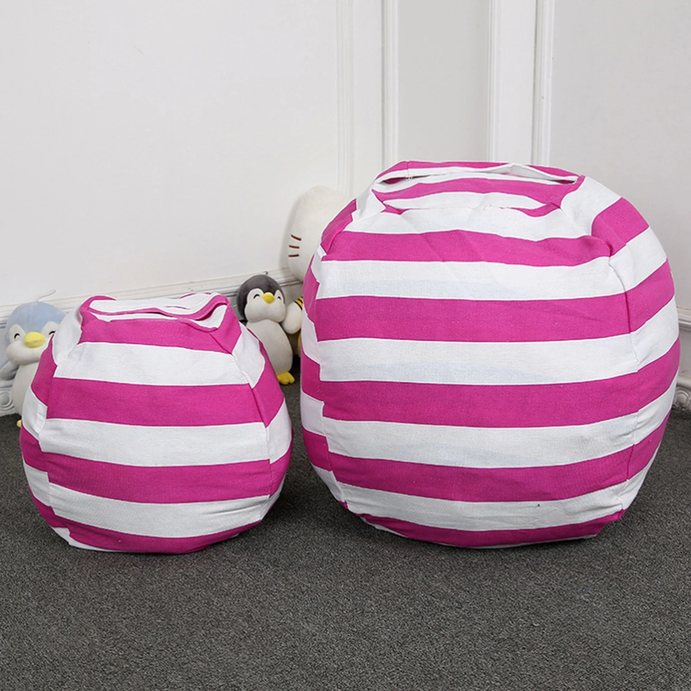 Large Capacity Spherical Shape Design Plush Toy Storage Bag Child Sofa Cushion with Handle Zipper (Large Size Rosy Stripes)