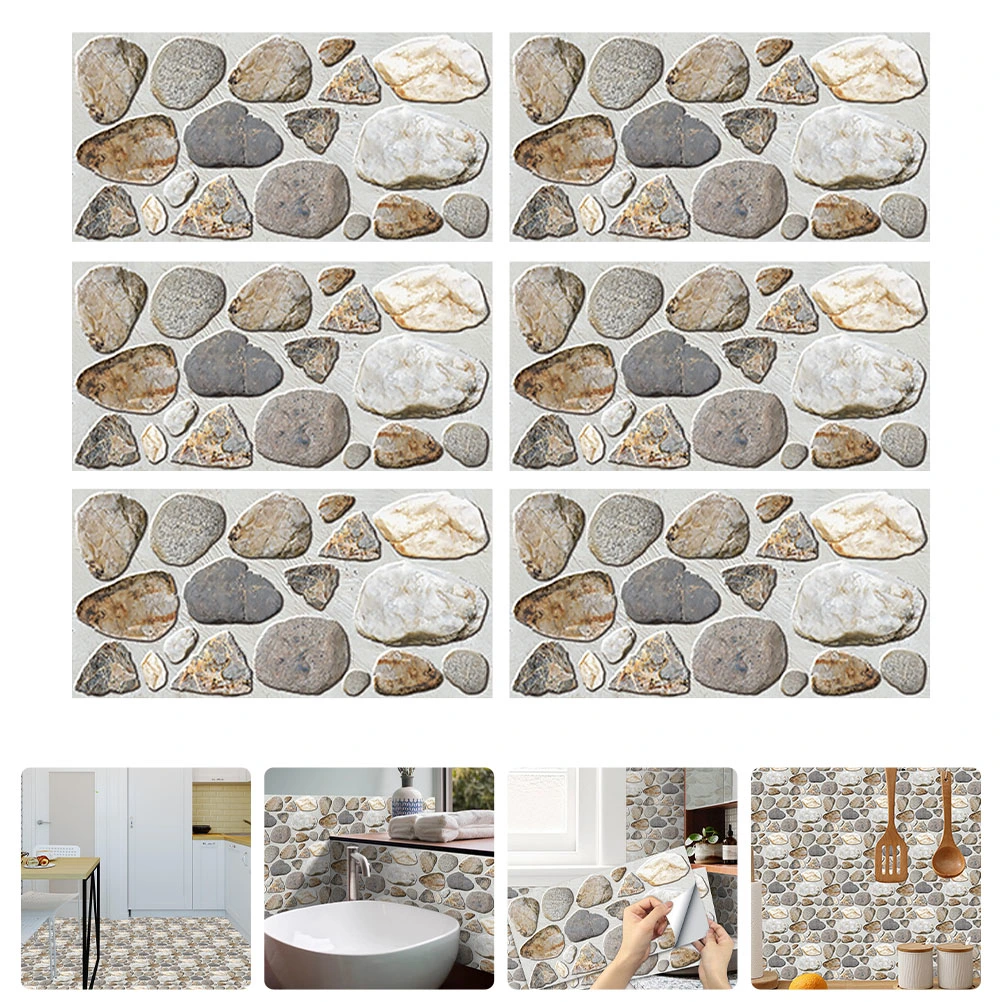 6 Sheets of Pebble Pattern Wall Stickers Waterproof Wallpaper Oilproof Stickers