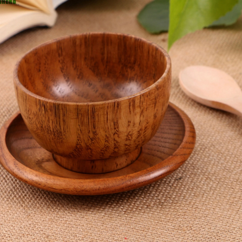 2pcs Hand Made Wooden Bowl Broken-resistant Anti-impact without Plate for Kitchen Home Restaurant (Brown)