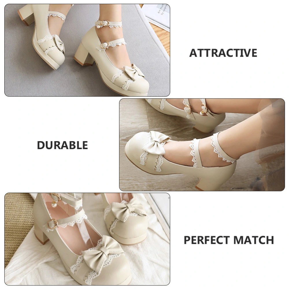 1 Pair Bow-knot Round-toe Leather Shoes Student Lolita Shoes Flat Fashion Shoe