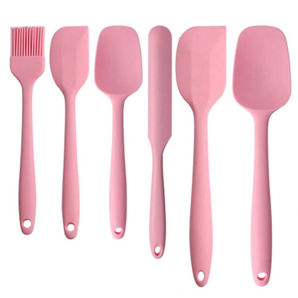 1 Set 6Pcs Silicone Cake Cream Scrapers Stirring Stick Oil Brush Kit (Pink)