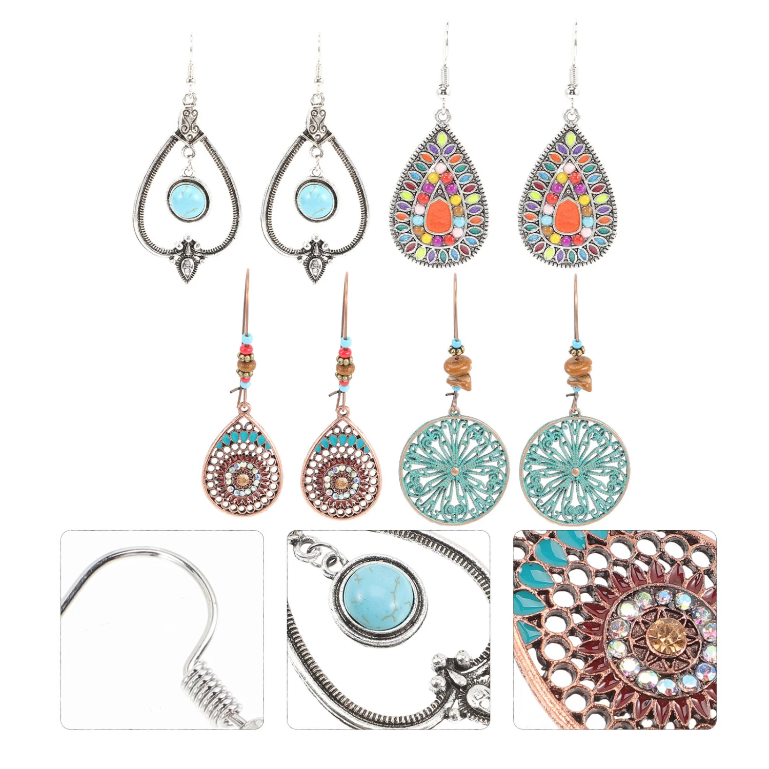 4 Pairs Bohemia Style Earrings Vintage Earrings Dangle Drop Earrings for Women Girls