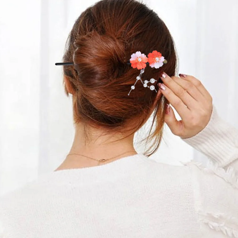 Vintage Hair Chopsticks Hair Decor Sakura Retro Hairpin Hair Clip Hair Stick (Red)