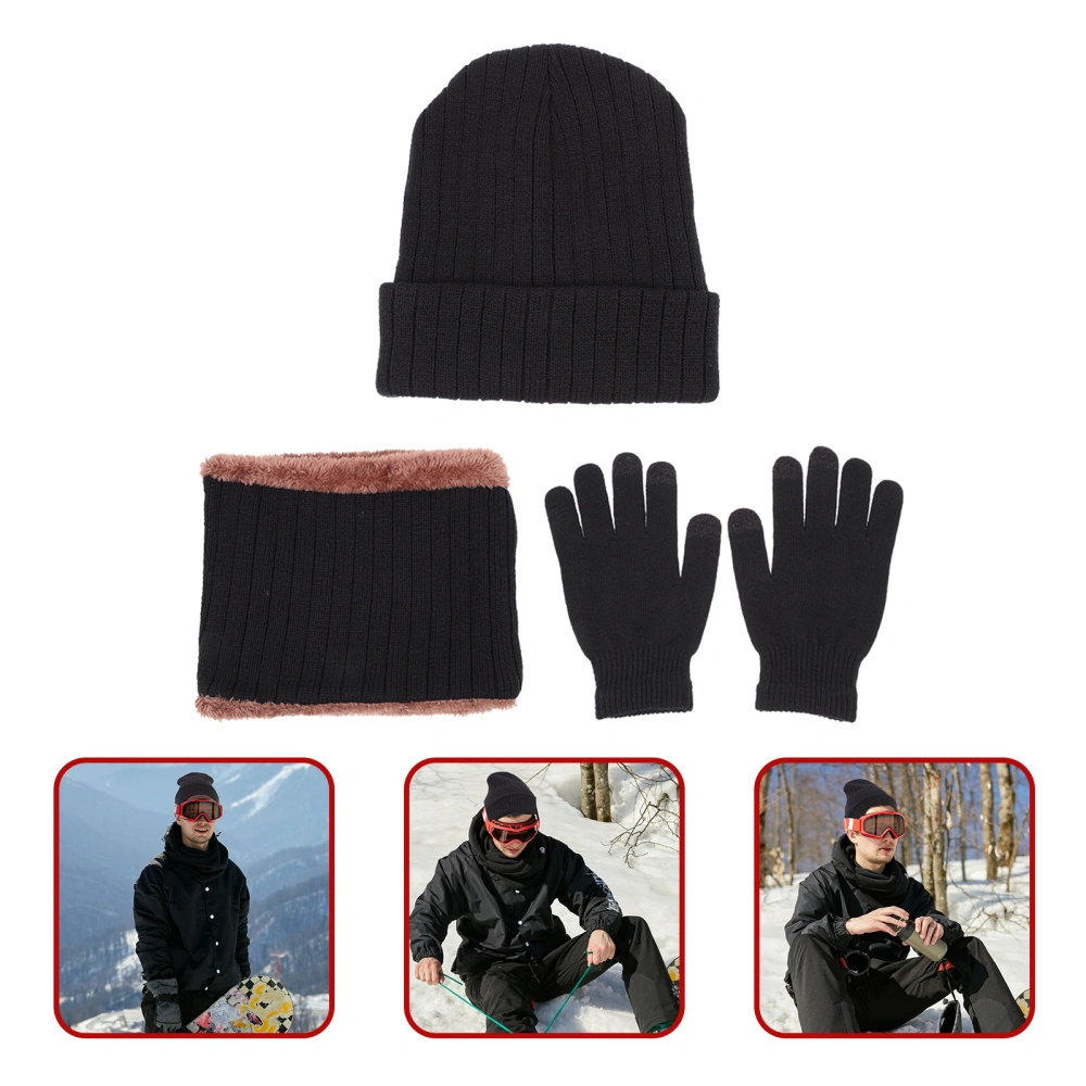 1 Set Warm Thicken Hat Winter Knitted Scarf Winter Hiking Knitted Gloves