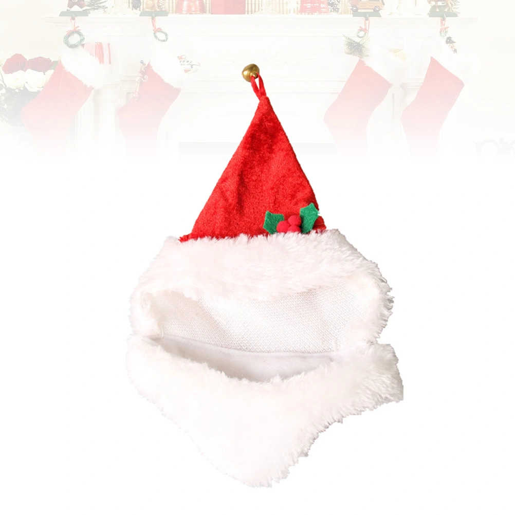 Christmas Santa Hat Pet Adorable Party Beard Bell Hat Cosplay Props for Cat Dog Puppy (Free Size)