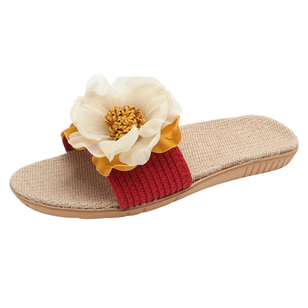 Flax Flower Slipper Thickened Beautiful Skid Resistance Durable Soft-Soled Summer Cool Home Slipper for Woman (Size 35 36 Red)