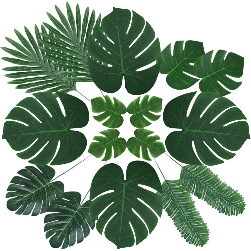 60pcs Simulated Monstera Leaves Decor Realistic Green Leaves Ornament Assorted Size Plants Leaves Adornment Hawaii Party Decoration