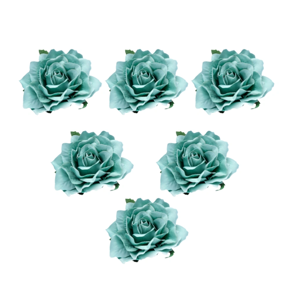 6Pcs 10cm Cloth Flower Shaped Brooch Lifelike Rose Corsage Bride Breastpins Dress for Wedding Light Blue