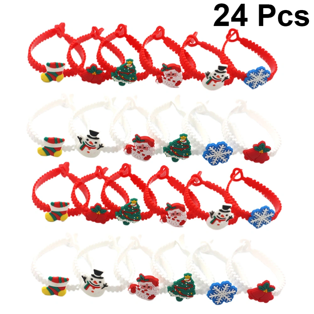 24Pcs Lovely Christmas Silicone Bracelets Pattern Wrist Straps Funny Wristbands Toys Party Favors for Kids Children (White Red 12 Each)