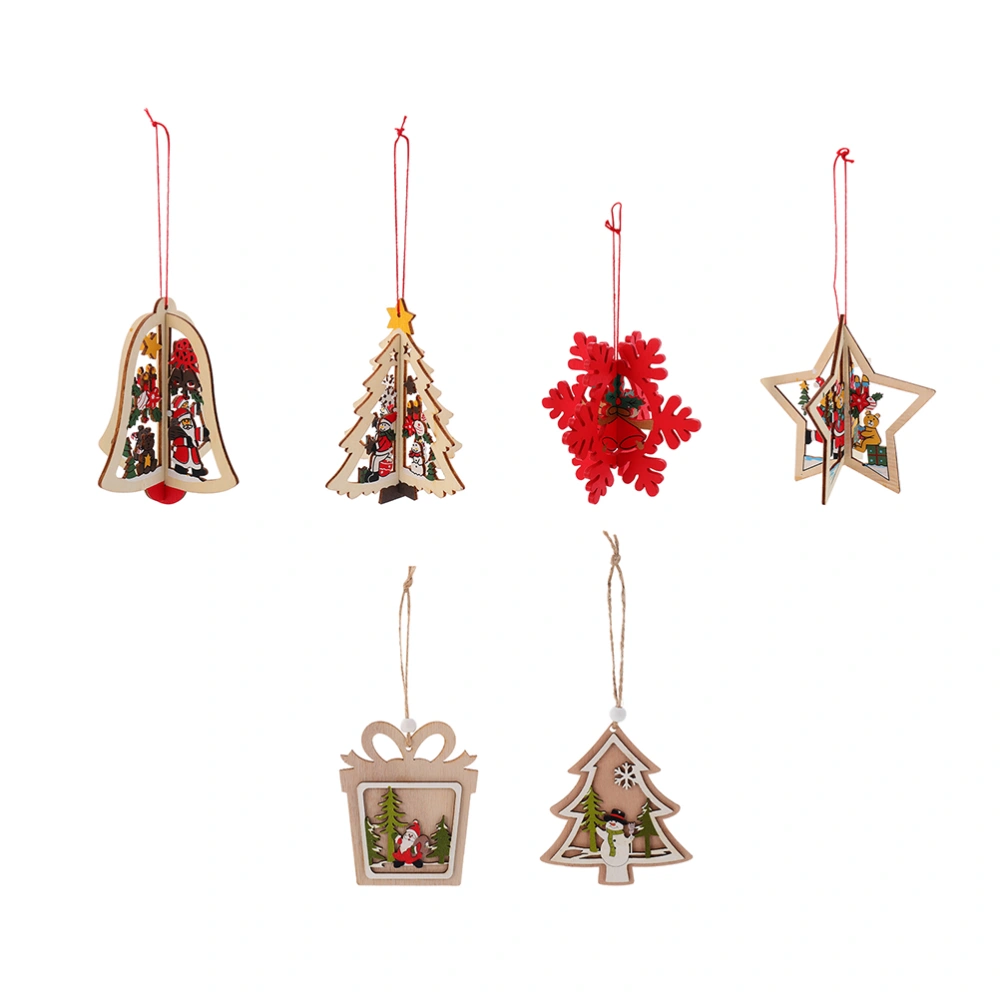 6PCS Christmas Elements Wooden Hollow-out Pendant Hanging Decor for Home Decor