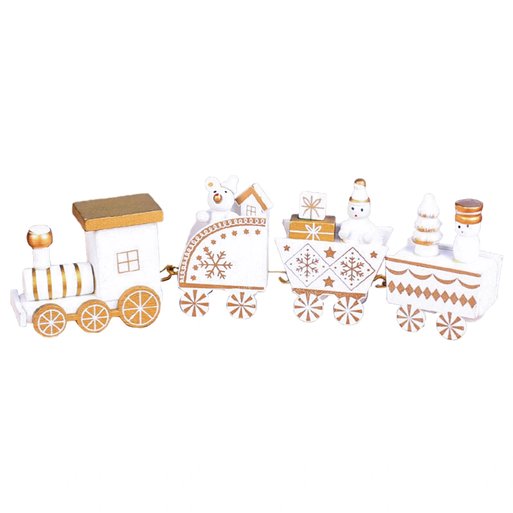 Christmas Wooden White Train Decoration Creative 4 Section Train Adornment for Party Festival