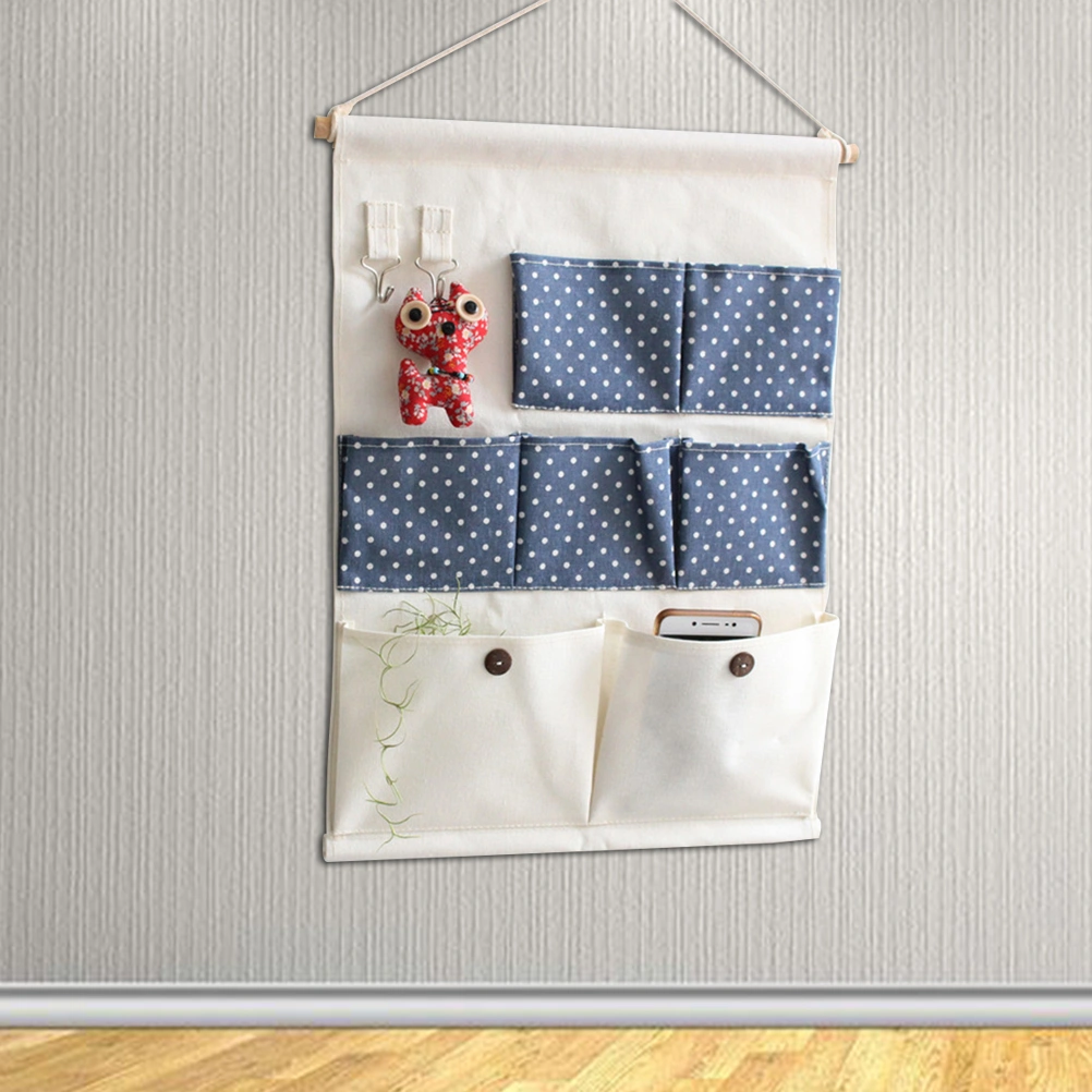 Over the Door Storage Bags Storage Pockets Wall Door Closet Hanging Storage Bag Organizer(Blue Dots)