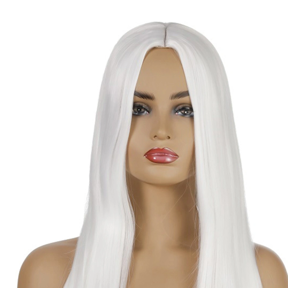 Fashion Woman Long Wig White Straight Hair Wig Stylish Hair Accessories Natural Looking Exquisite Wig Cover (White)