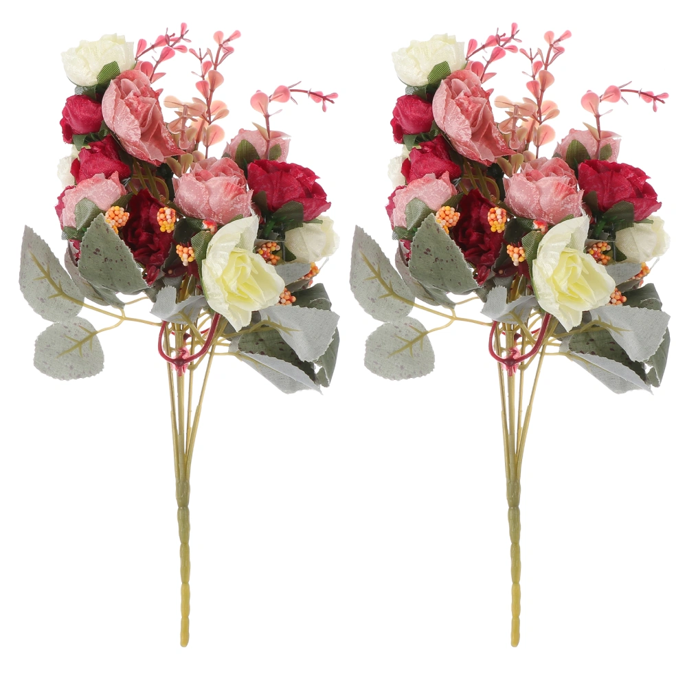 2Pcs Simulated Rose Bouquet Decor Home DIY Flower Ornament Wedding Flower Prop