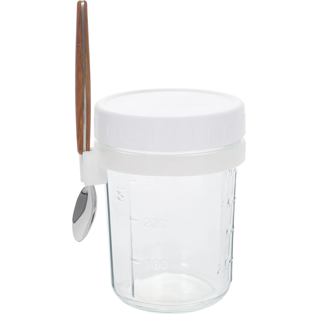 Overnight Oats Container Portable Sealed Storage Glass Cup Sealed Food Jar with Spoon and Lid Yogurt Container