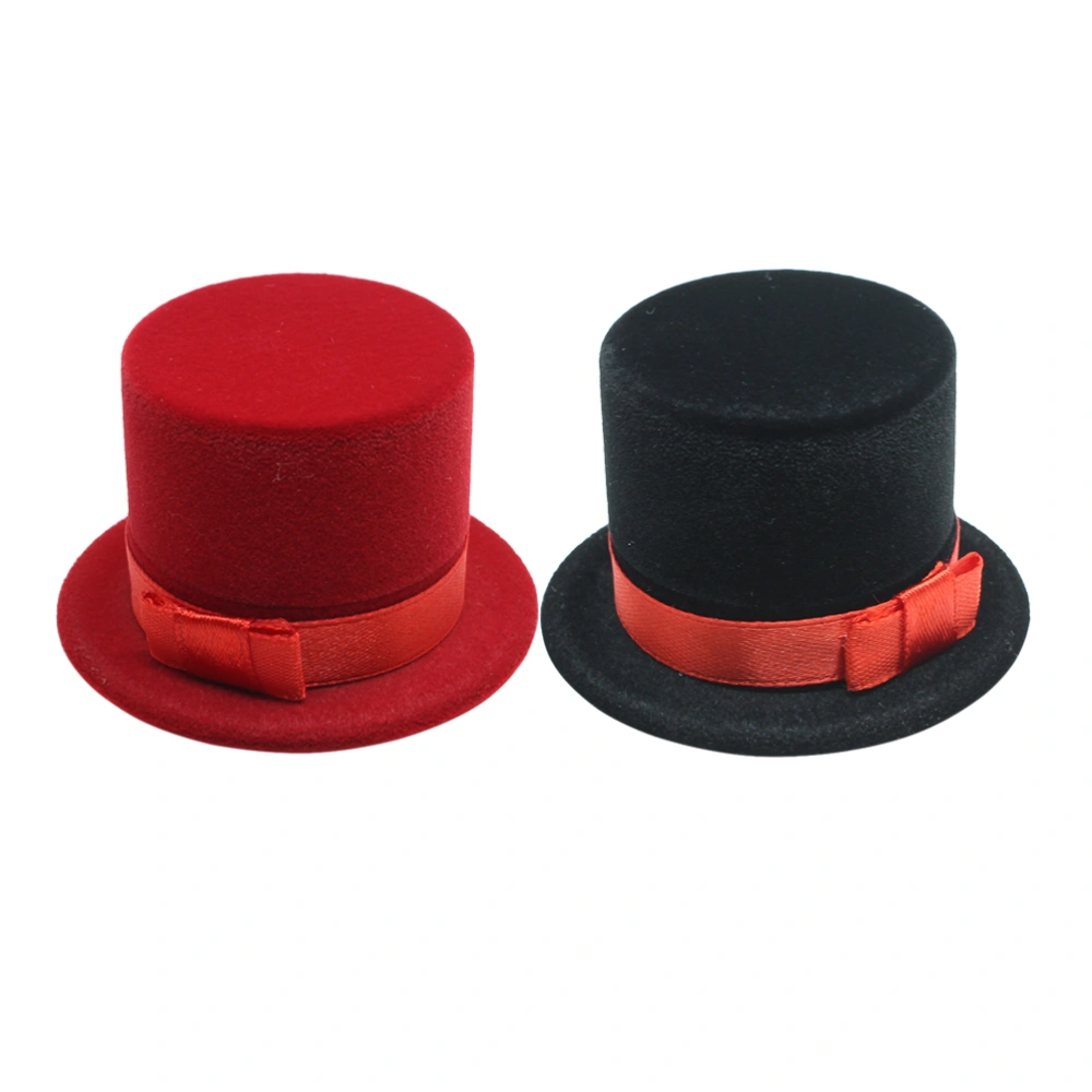 2pcs Christmas Hat Ring Box Creative Gift Packing Box Christmas Jewelry Box (Black+Red)