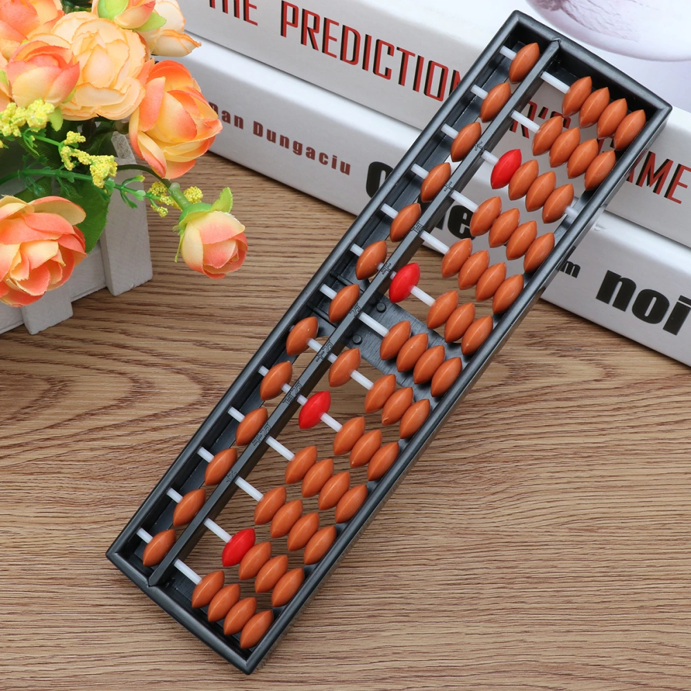 Portable 13 Rods Plastic Arithmetic Abacus Soroban Calculating Tool Educational Tools for Students Kids Brown