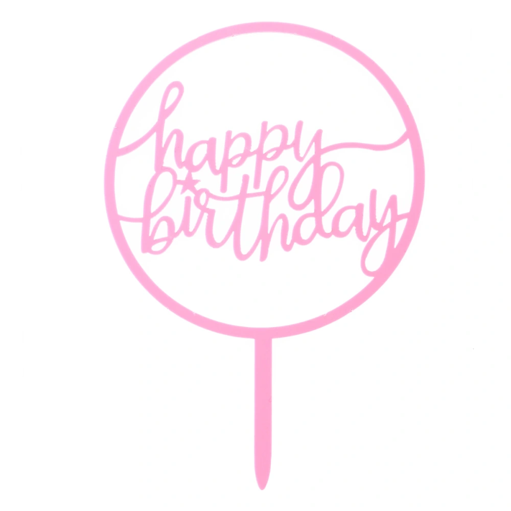 Happy Birthday Acrylic Cake Topper Round Cake Topper Cake Decoration Birthday Party Supplies (Pink)