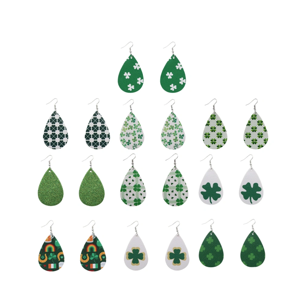 10 Pairs Four Leaf Clover Earrings Drop-shaped Eardrop PU Leather Decorative Ear Jewelry for Women Random Style