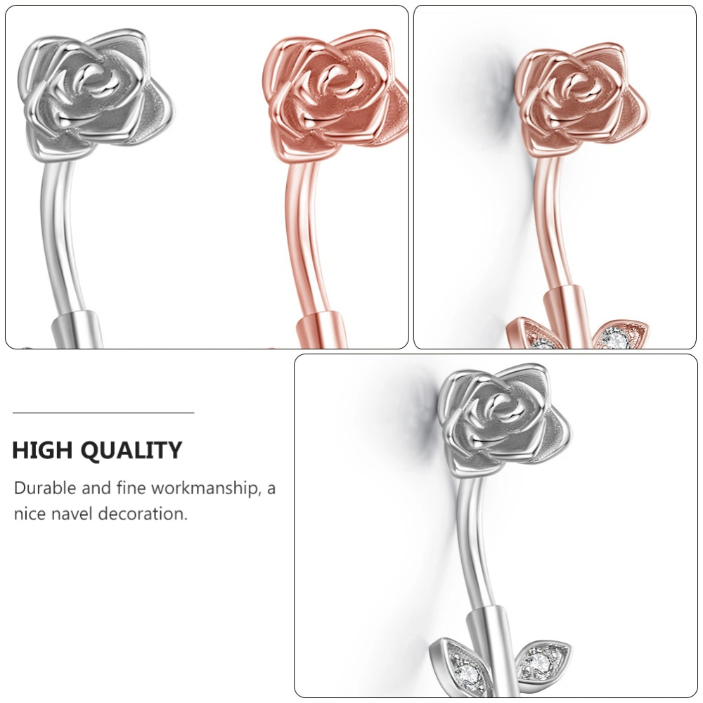 2Pcs Rose Flower Navel Ring Fashion Navel Button Creative Piercings Jewelry