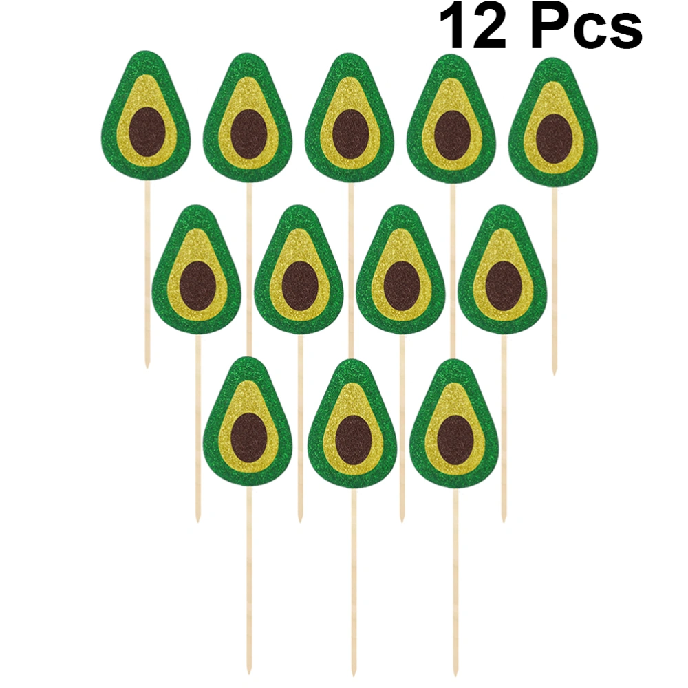 12pcs in 1 Pack Avocado Pattern Cake Insert Fruit Cake Inserted Picks Cartoon Avocado Shaped Cake Decor for Party Use 